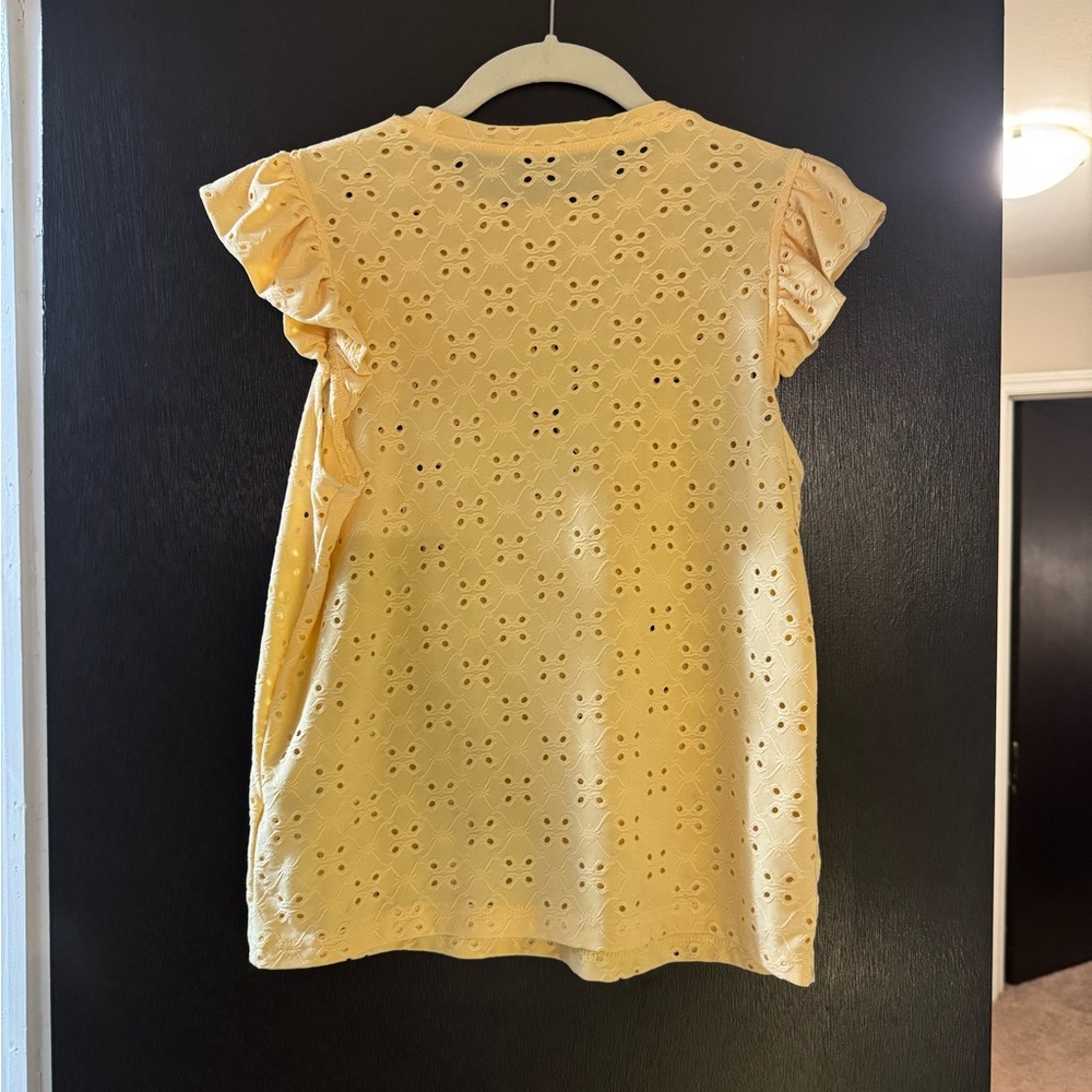 Yellow Eyelet Ruffle Sleeve Top